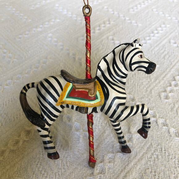 Vintage Kurt Adler Smithsonian Carousel Zebra Ornament Hand Painted Resin 6" - Picture 1 of 10